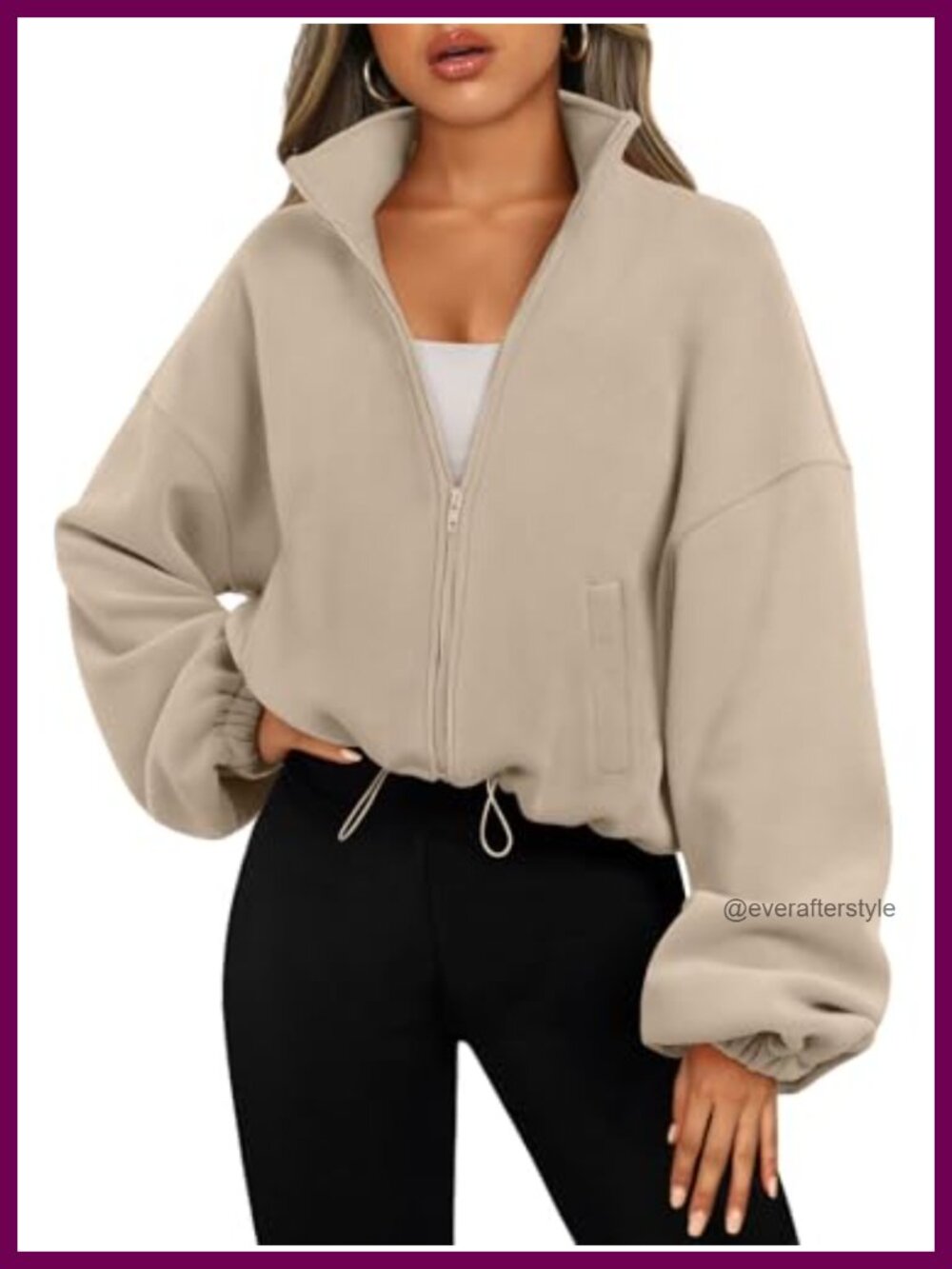 Womens Oversized Cropped Fleece Jacket Zip Up Sweatshirt Long Sleeve Y2K